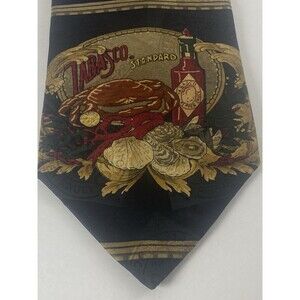 Tabasco Seafood Standard Crab Oysters Blue Mens Tie 100% Silk Cajun Novelty VTG